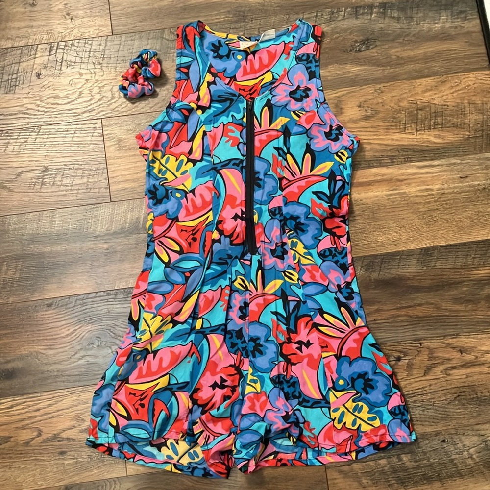 90s vintage multicolor tropical romper Circles ‘N Sand
